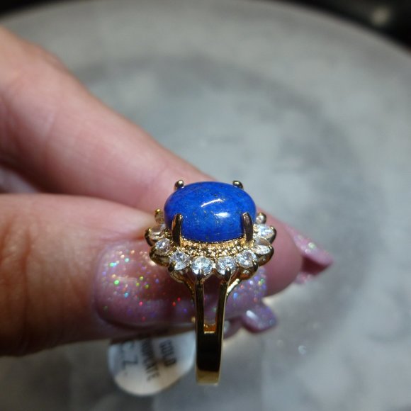 18k Yellow Gold EP Lapis Lazuli Swarovski Crystals Designer Dolphin Ore Size 7 - Picture 5 of 10